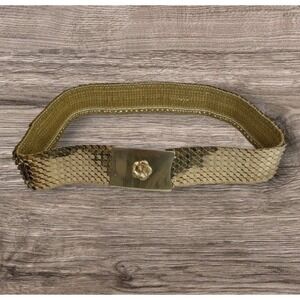 Vtg Gold Tone Stretch Belt Scales Flower Buckle Adjustable Womens Glam 32''